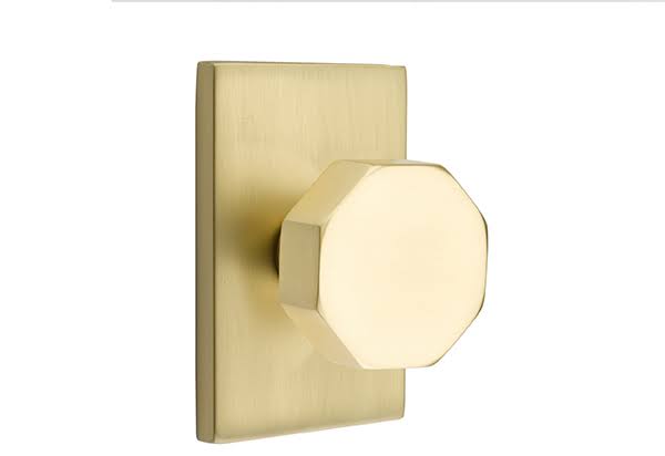 Satin Brass Passage Octagon Knob with Rectangular Rose V422