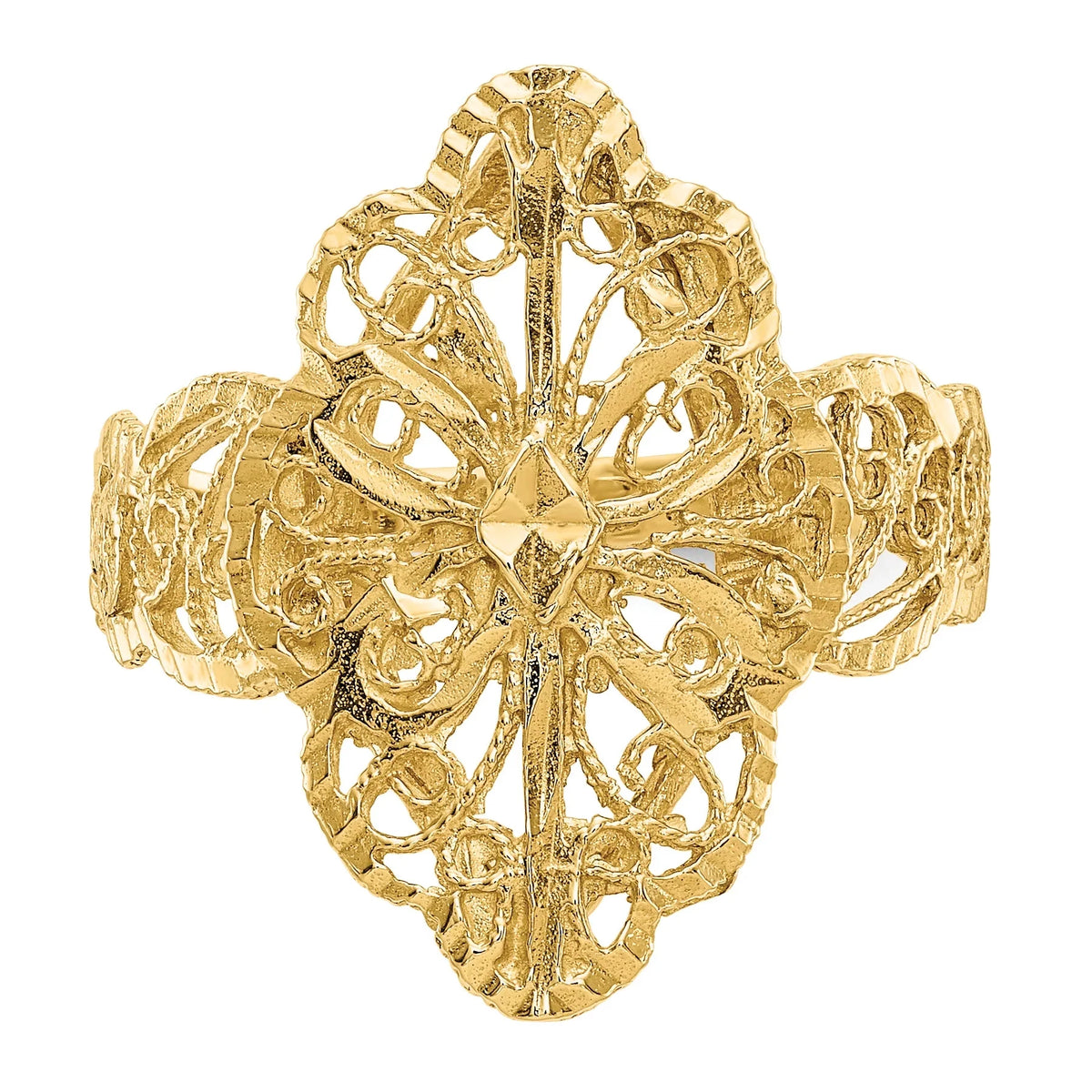 14K Yellow Gold Diamond-Cut Filigree Ring - Size 6 W55041