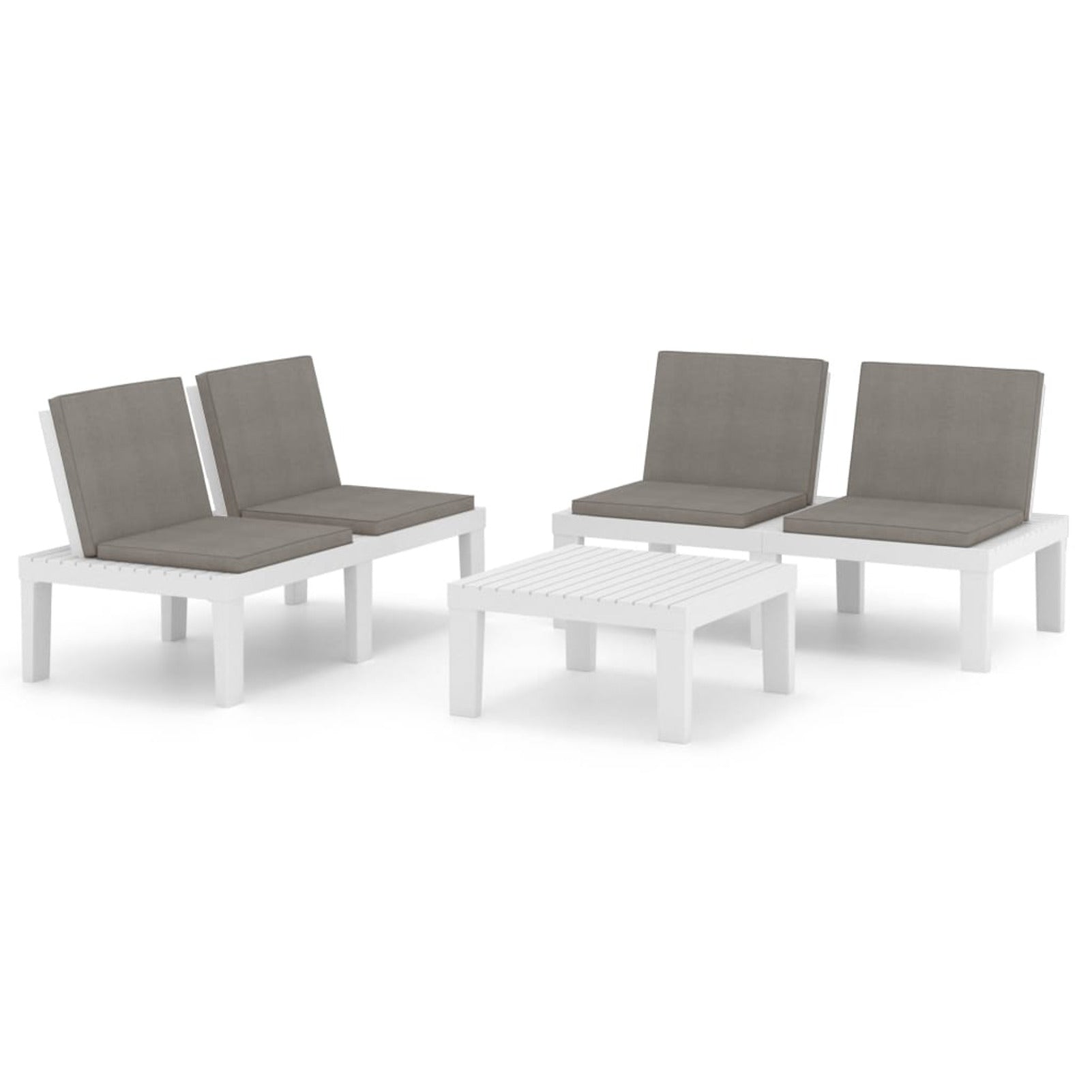 3 Piece Patio Lounge Set with Anthracite Cushions, 2 Benches and Table, Plastic White Outdoor Sectional Sofa Set O18316