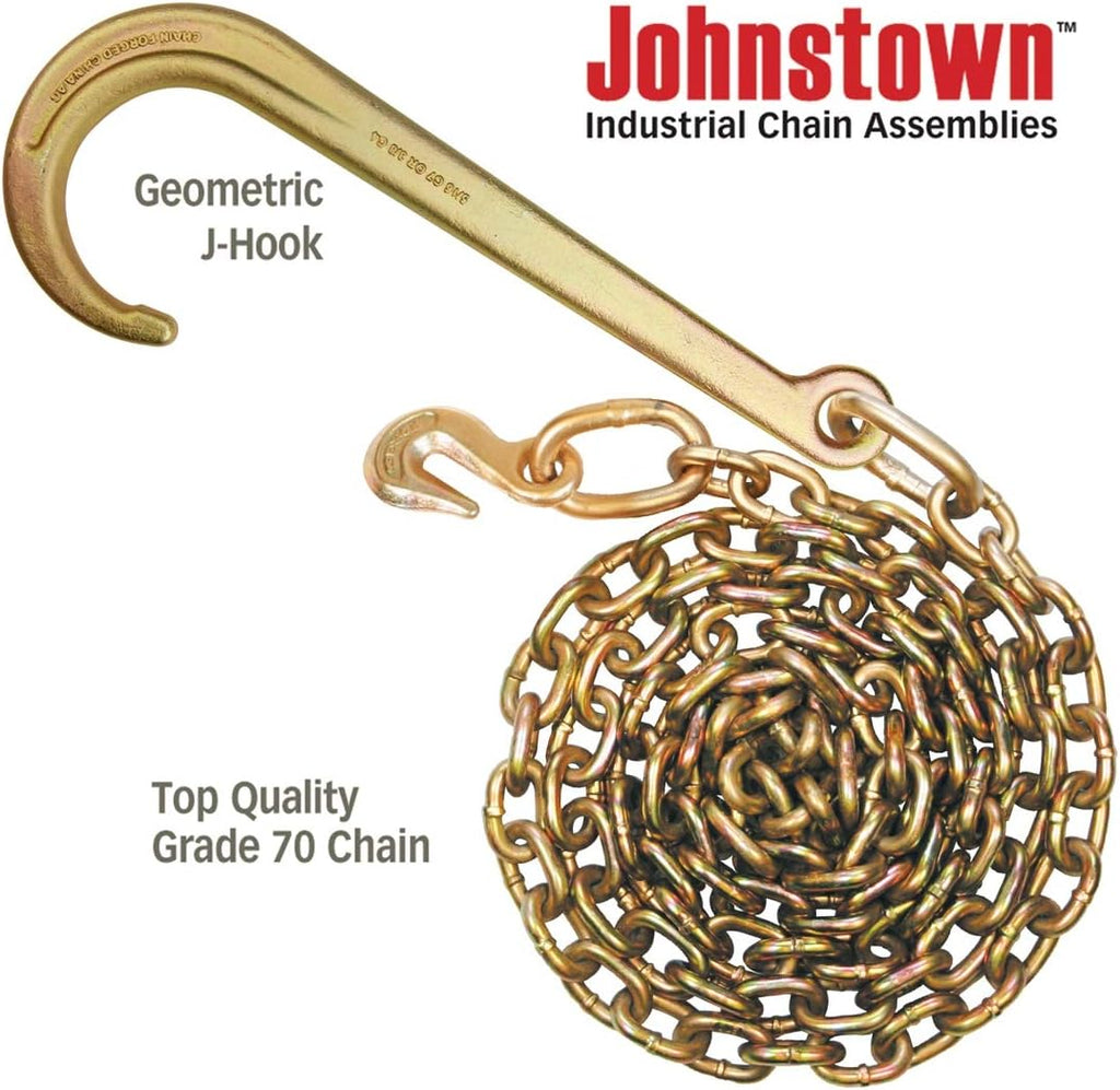 Tow Chain with 15 Inch Forged J Hook and Grab Hook, Grade 70, 8 Foot, Pack of 2 B339405