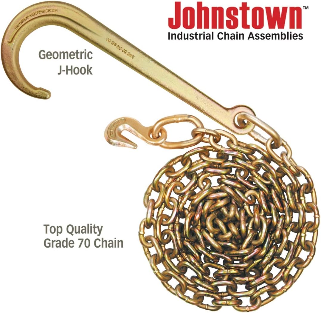 Tow Chain with 15 Inch Forged J Hook and Grab Hook, Grade 70, 8 Foot, Pack of 2 B339405