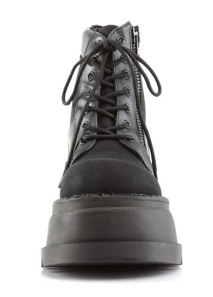 Black Canvas-Vegan Leather Stomp-10 Boots O146289