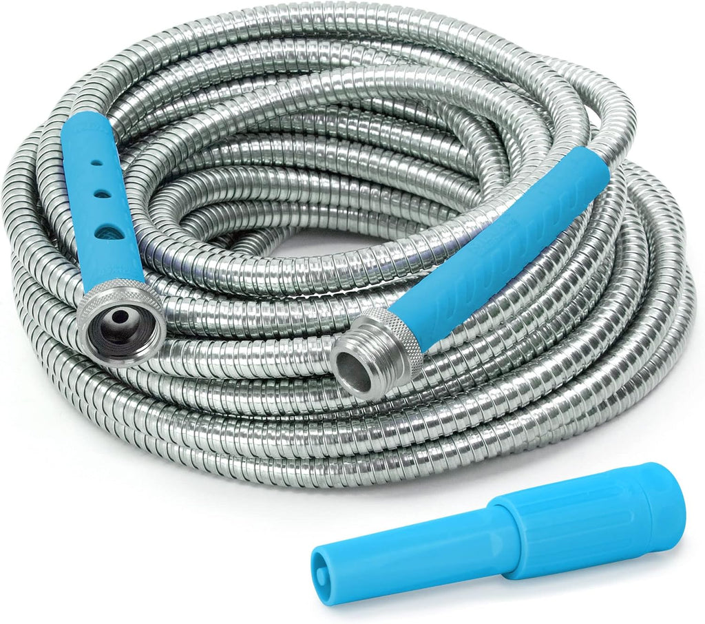 75' Lightweight 304 Stainless Steel Garden Hose with Adjustable Spray Nozzle, Red, Pack of 2 Y81903