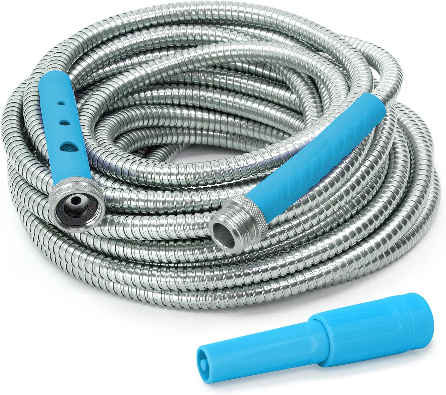 75' Lightweight 304 Stainless Steel Garden Hose with Adjustable Spray Nozzle, Red, Pack of 2 Y81903