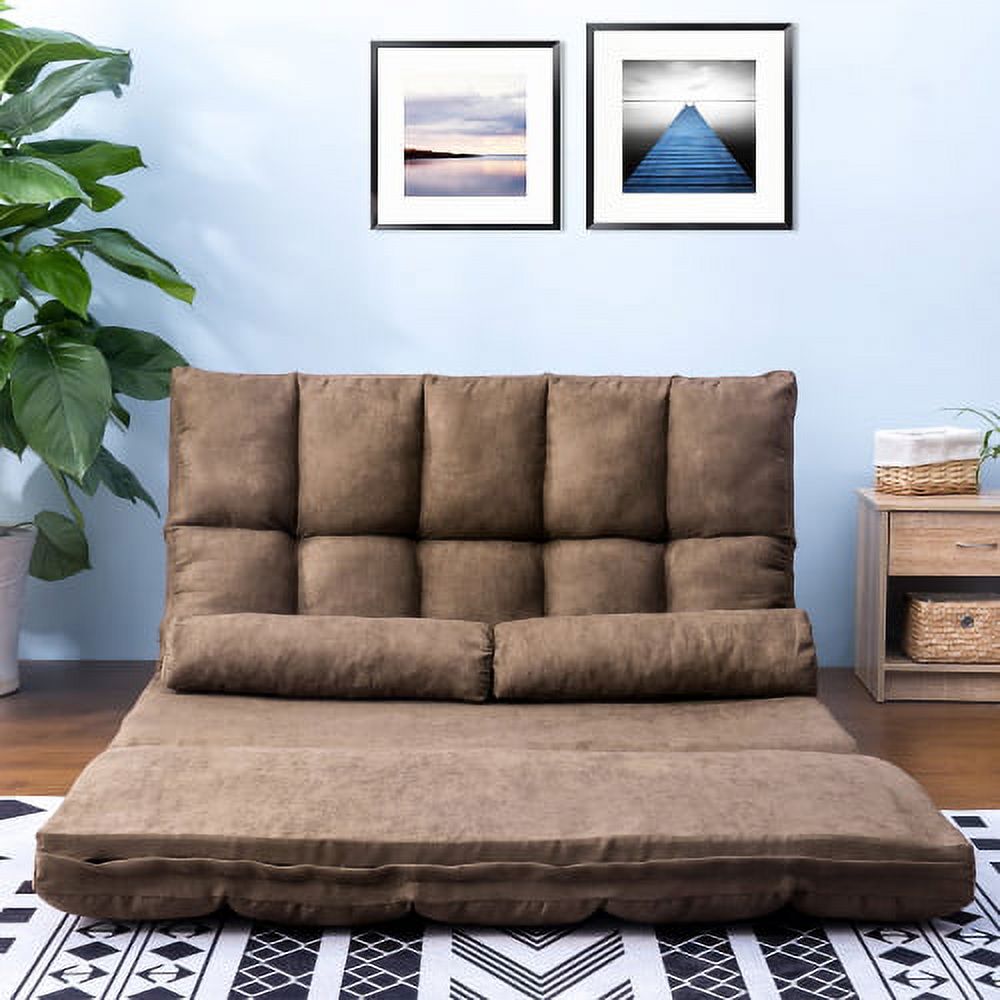 Brown Adjustable Backrest Double Chaise Lounge Sofa V176