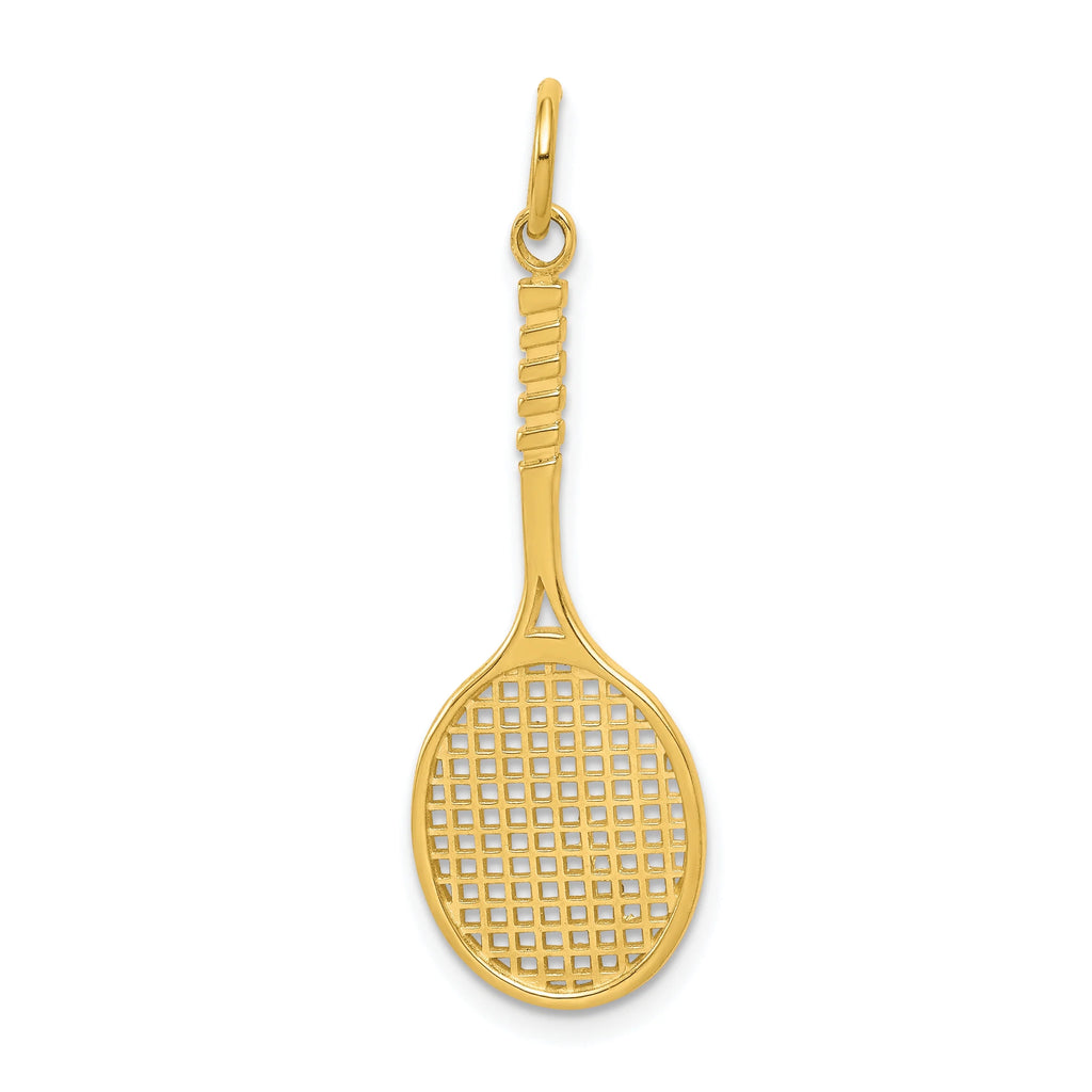 10K Yellow Gold Tennis Racquet Pendant Charm with 14K Yellow Gold Rope Chain Necklace 18'' K41696