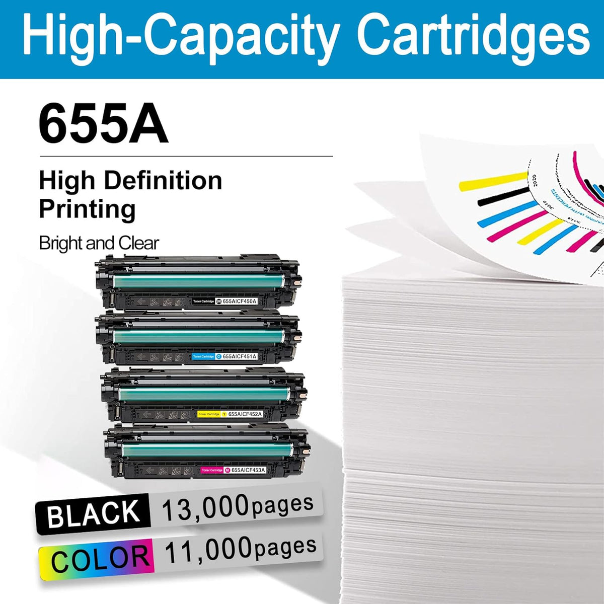 4 Pack Toner Cartridge Replacement for HP Color Enterprise M652n M652dn M653dn M653x M653dh MFP M681dh M681f Flow MFP M681f M681z M682z U795
