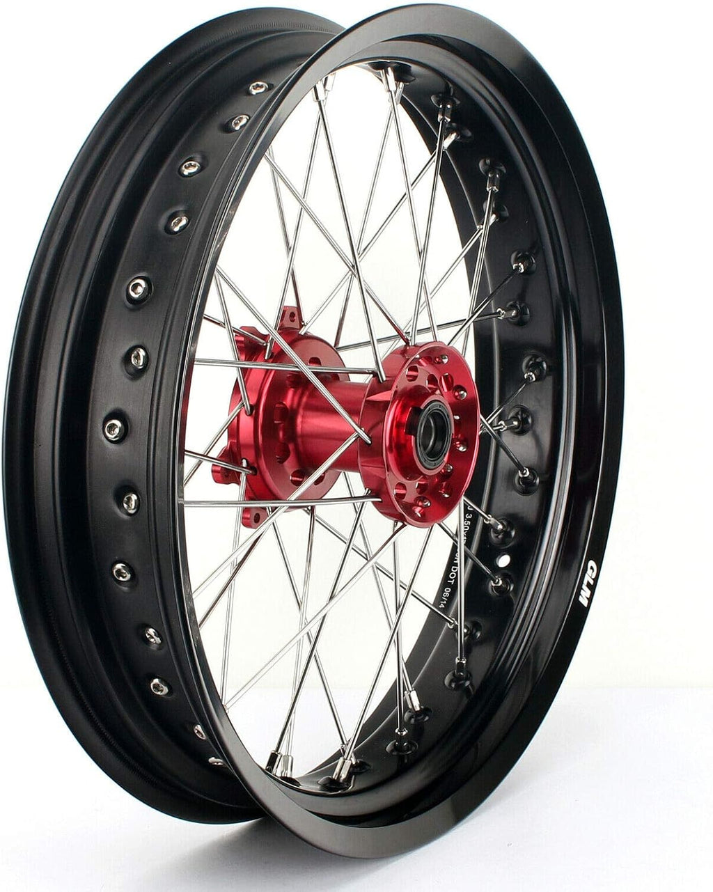17 x 3.5 Supermoto Front Complete Wheel Set Rim Spokes Red Hub B927800