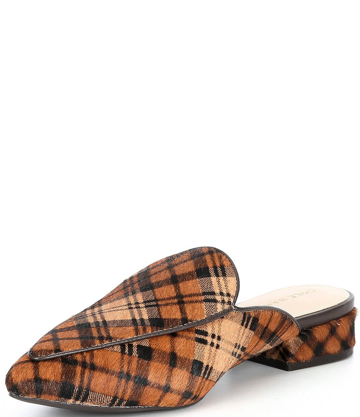 Plaid Print Calf Hair Mules W533845