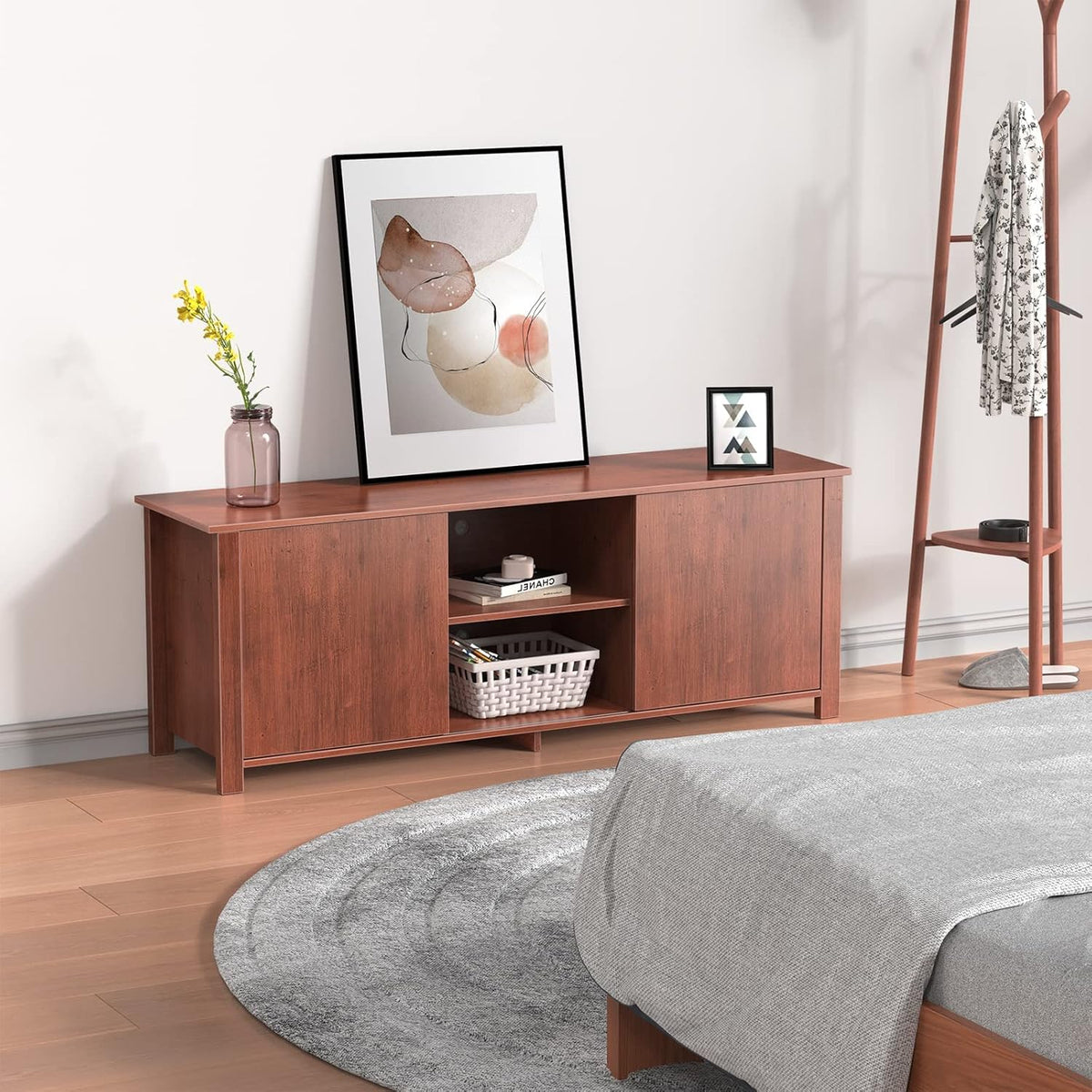 Brown Wood TV Stand with Barn Door E323320