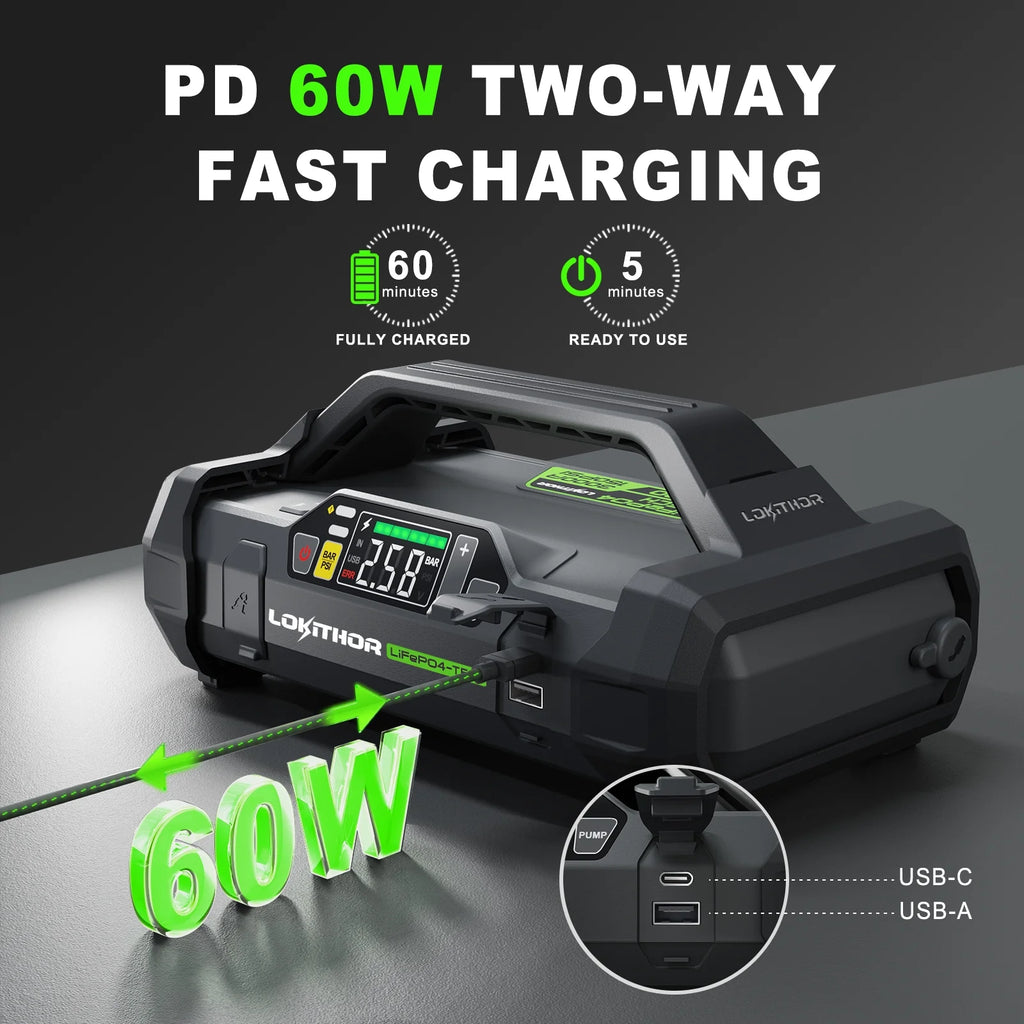 Jump Starter with Air Compressor, 3000Amp 12V Lithium Iron Phosphate Car Starter Battery, 150 PSI Tire Inflator with Digital Screen M6189