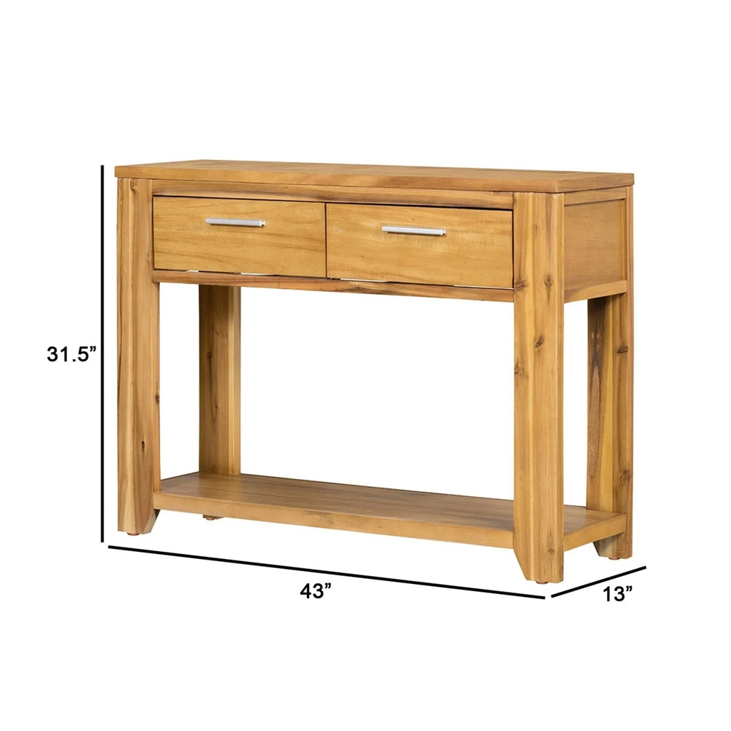 Walnut Brown Finish Acacia Wood Console Table with 2 Drawers A874585