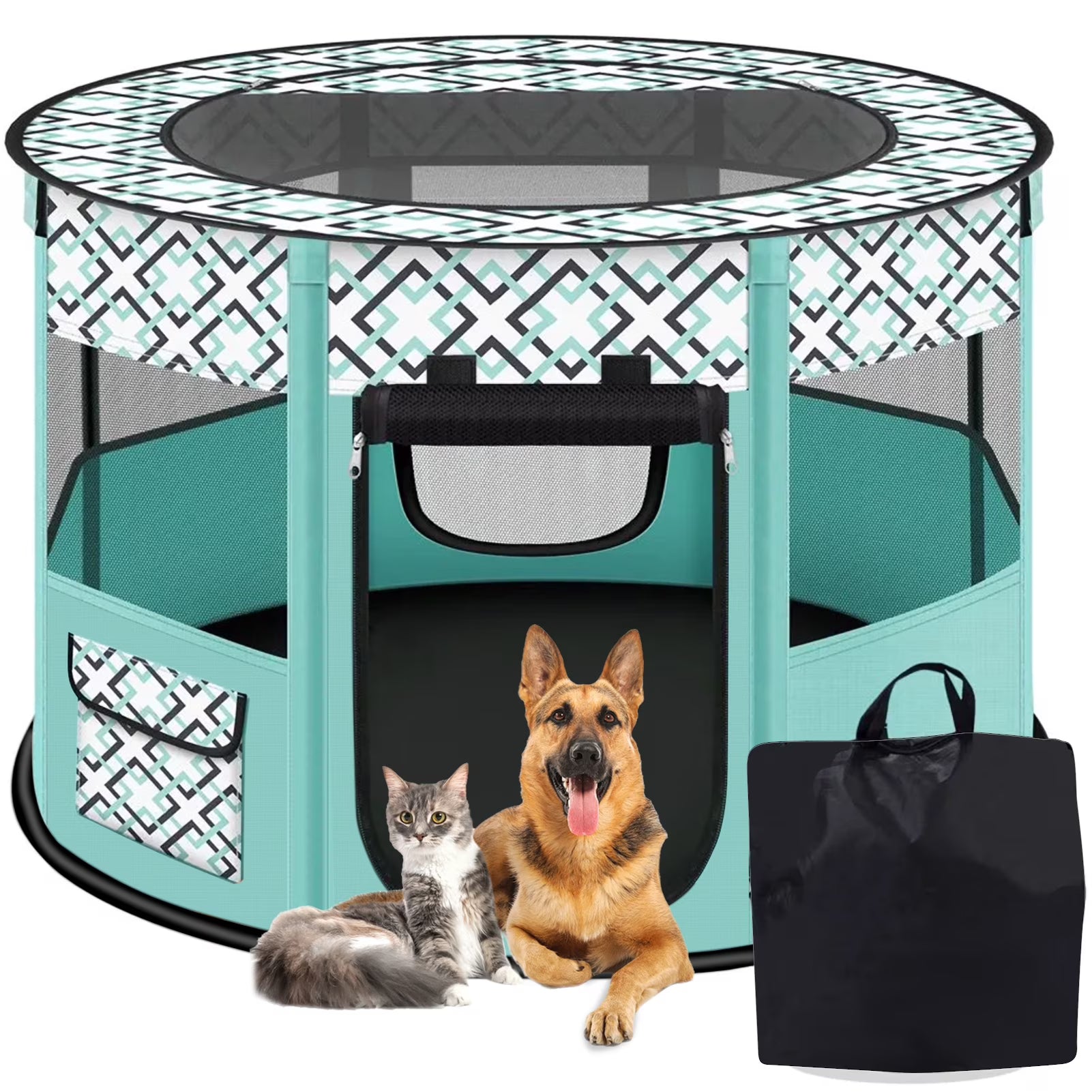 Green Medium Portable Pet Playpen H68979