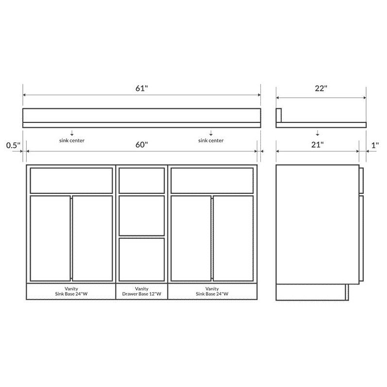White Double Vanity Top with Backsplash V628