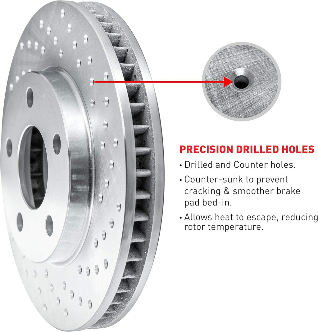 Silver Zinc Cross Drilled Brake Rotors Kit with Semi-Metallic Brake Pads H52924