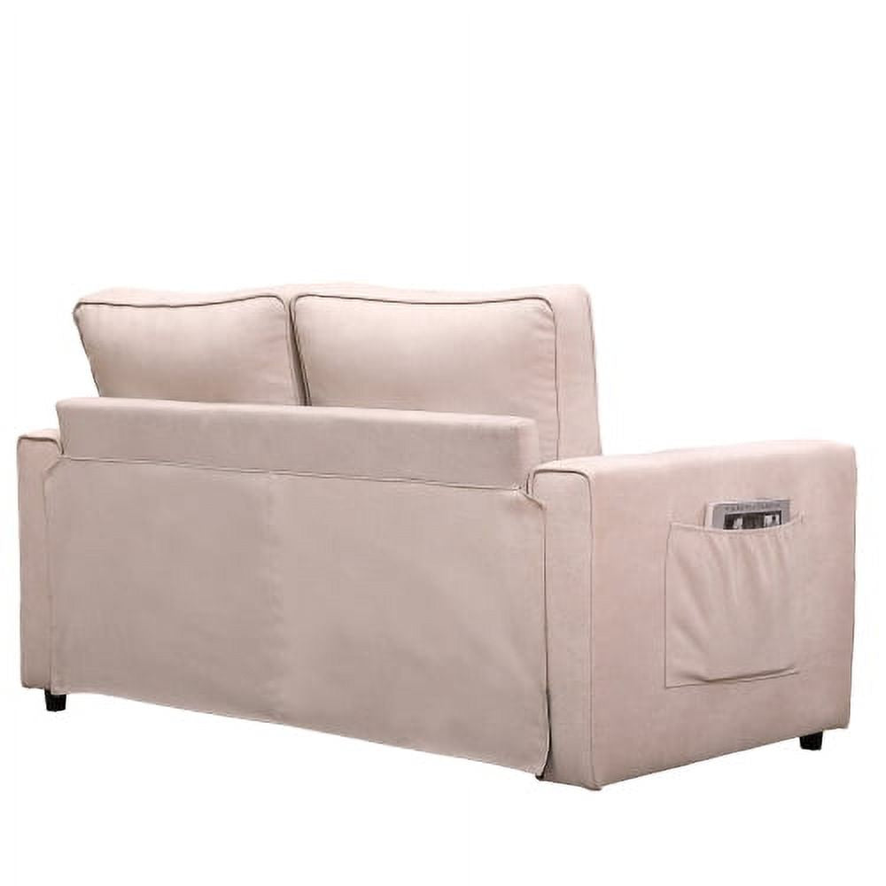 Beige Linen Folding Sofa Bed with Two Storage Pockets Y581894