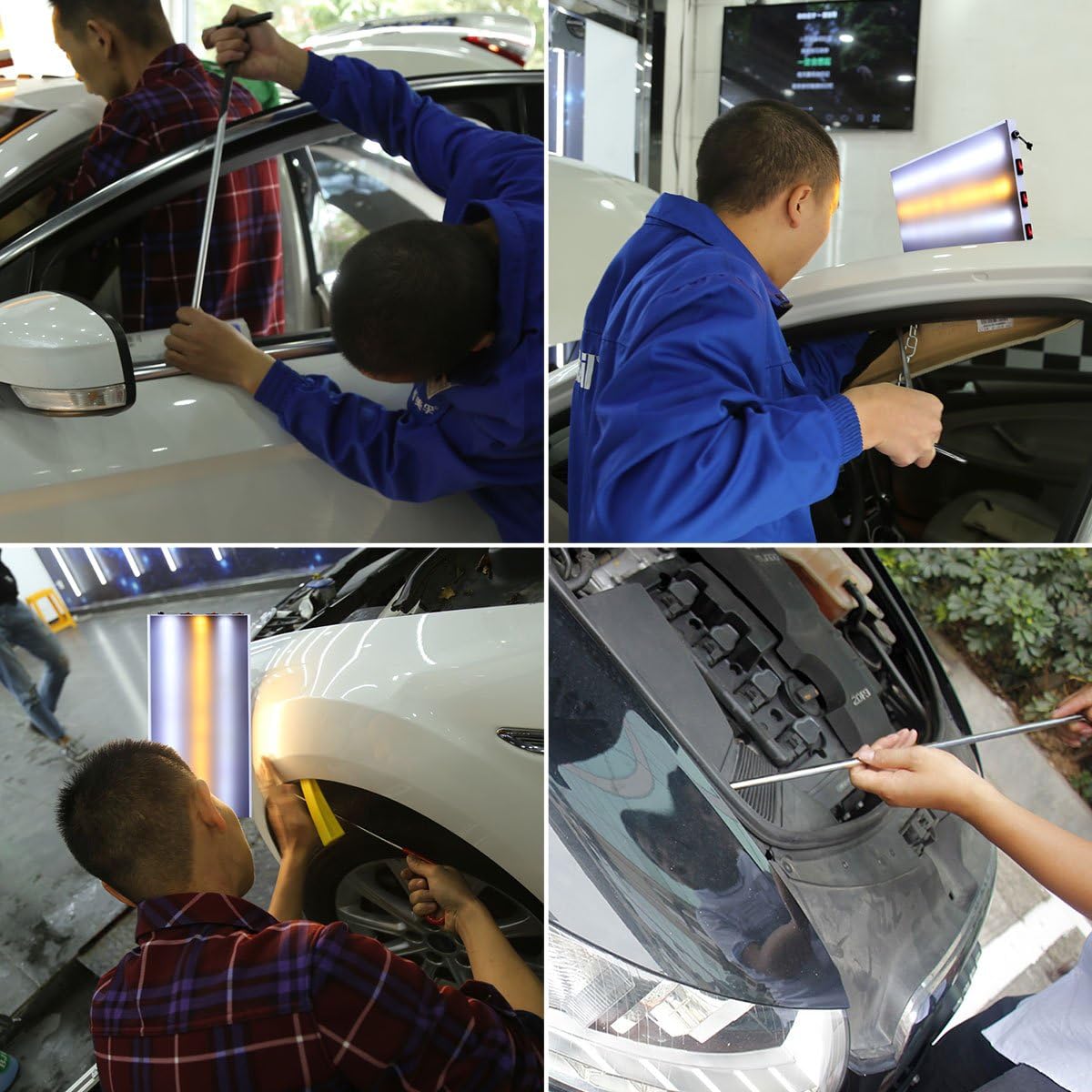 68 Pcs Auto Body Paintless Dent Removal Tools Kit LED Reflect Light Board Dent Lifter Bridge Puller Set D97335