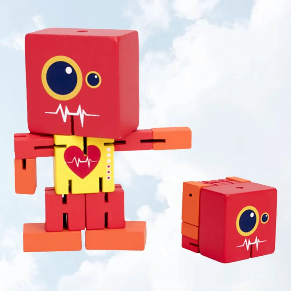 Red Wooden Robot Puzzle Toy C393726