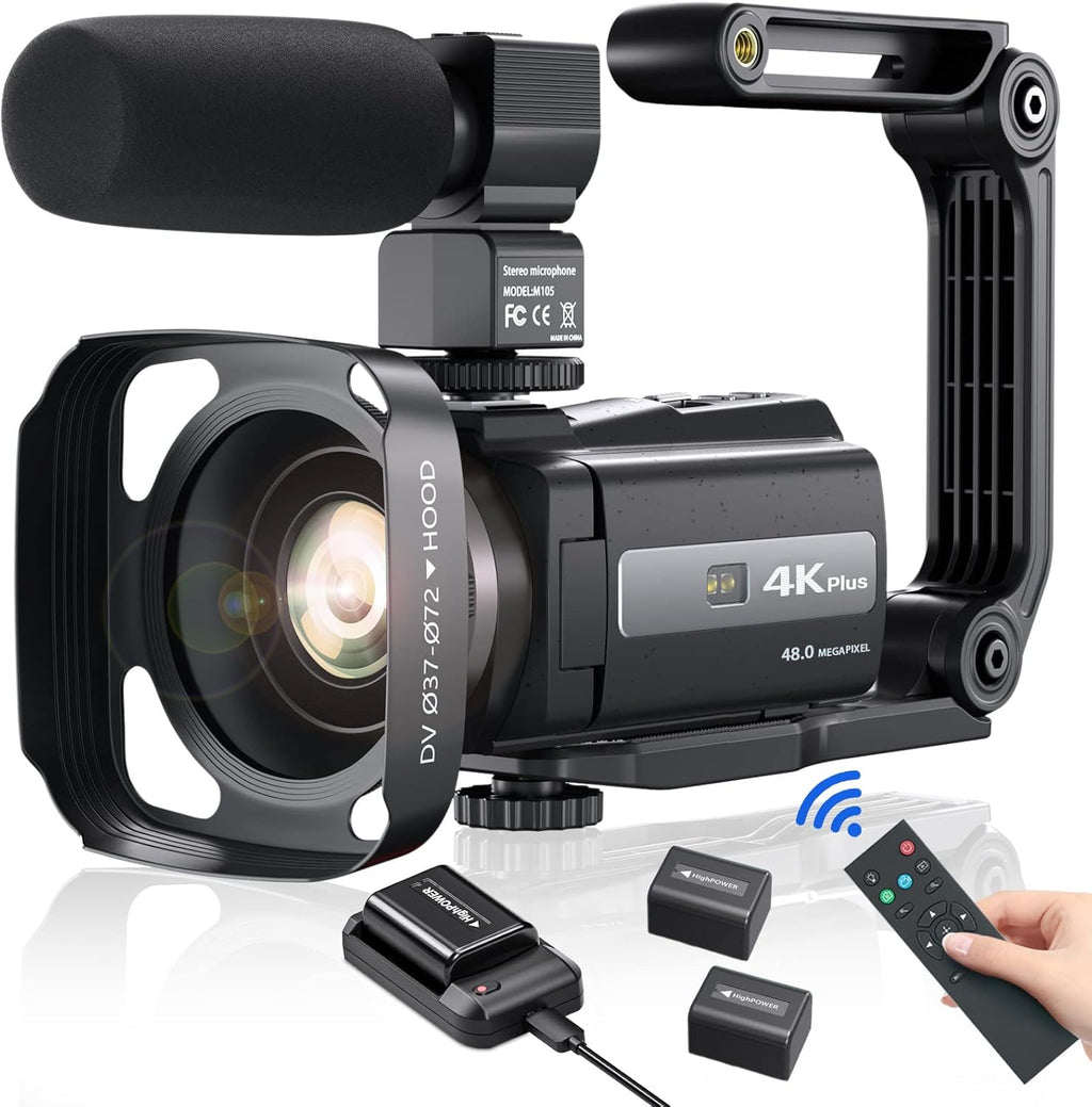 4K Video Camera Camcorder with Anti-Shake, 48MP WiFi 3 Inch IPS Touch Screen 16X Zoom Digital Camera Recorder with IR Night Version, Battery Charger, Microphone T47128