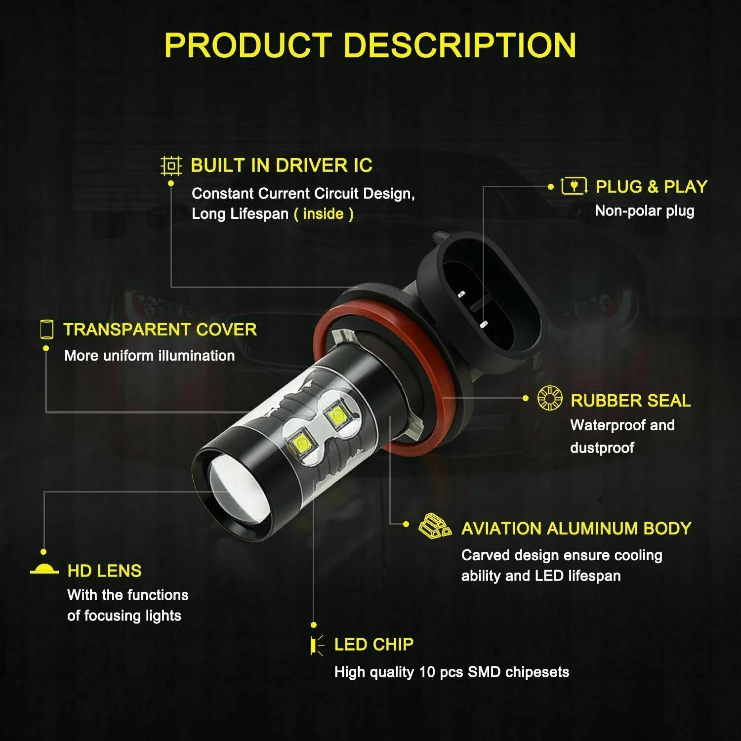 4x Combo LED Bulbs Kit Headlight Foglight White H4/9003+H11/H8 F8923