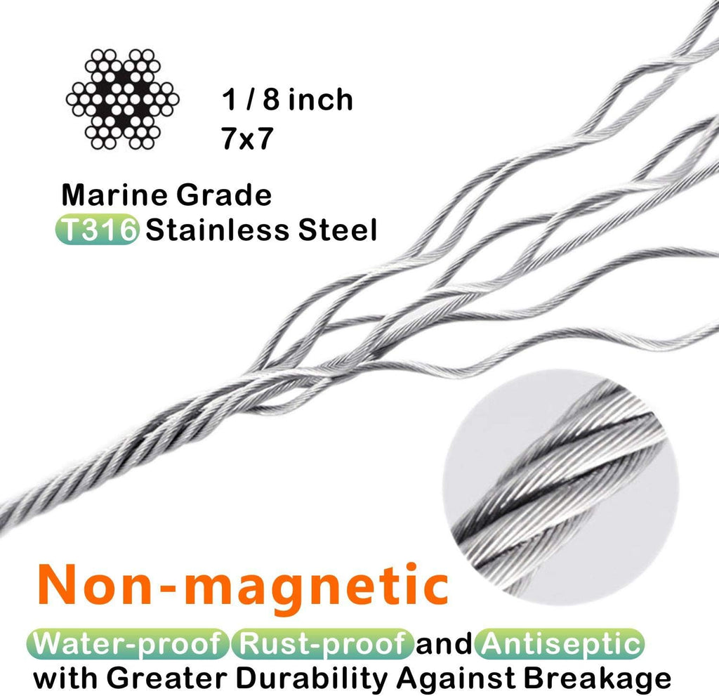 T316 Stainless Steel 1/8'' Aircraft Wire Rope for Cable Deck Railing Kit, Non-Magnetic Marine Grade (650ft) C69783