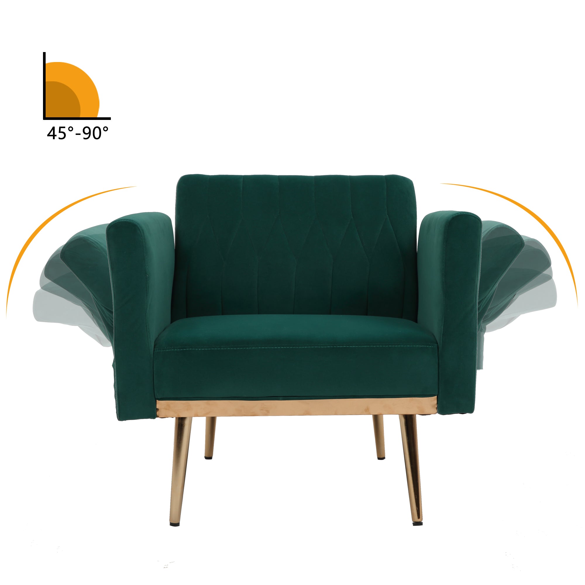 Velvet Accent Chair with Ottoman Set, Gold Legs, Upholstered Single Sofa A58544