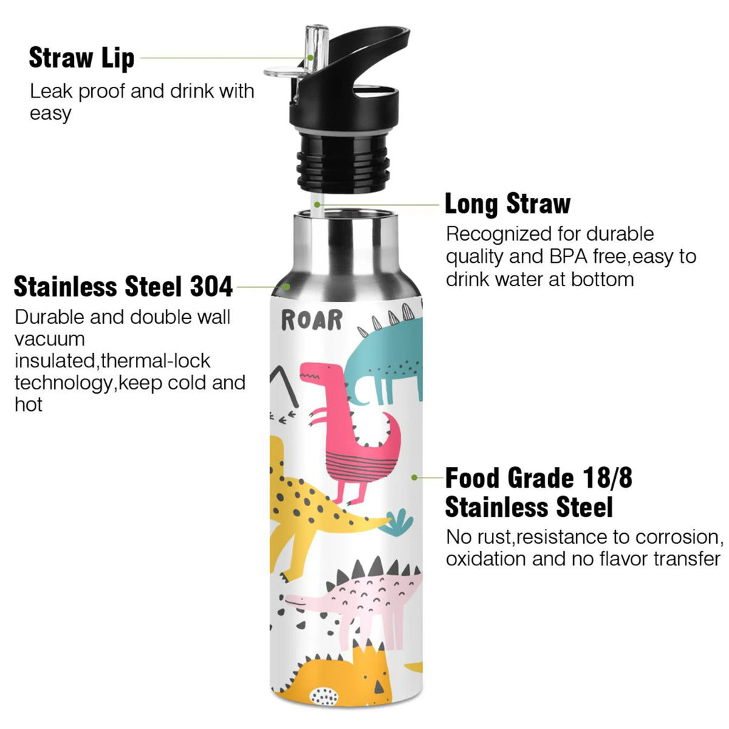 Stainless Steel Insulated Thermos Vacuum Flask Water Bottle with Straw Lid D704986