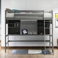 Gray Twin Loft Bed with Built-in Desk and Shelves S4033