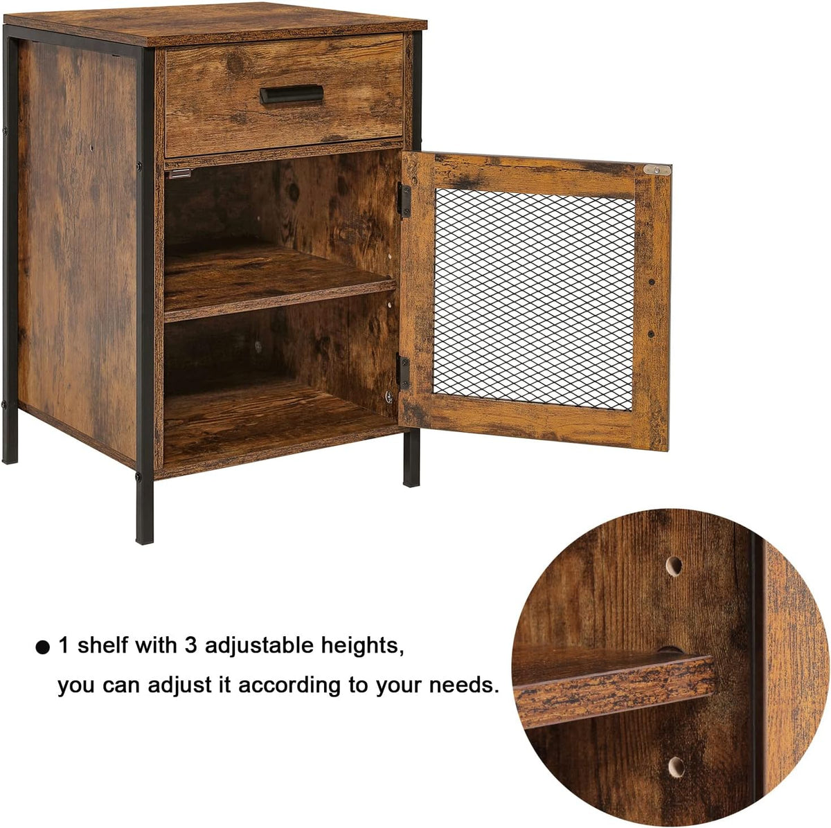 Rustic Brown End Table with Drawer and Mesh Door V549145
