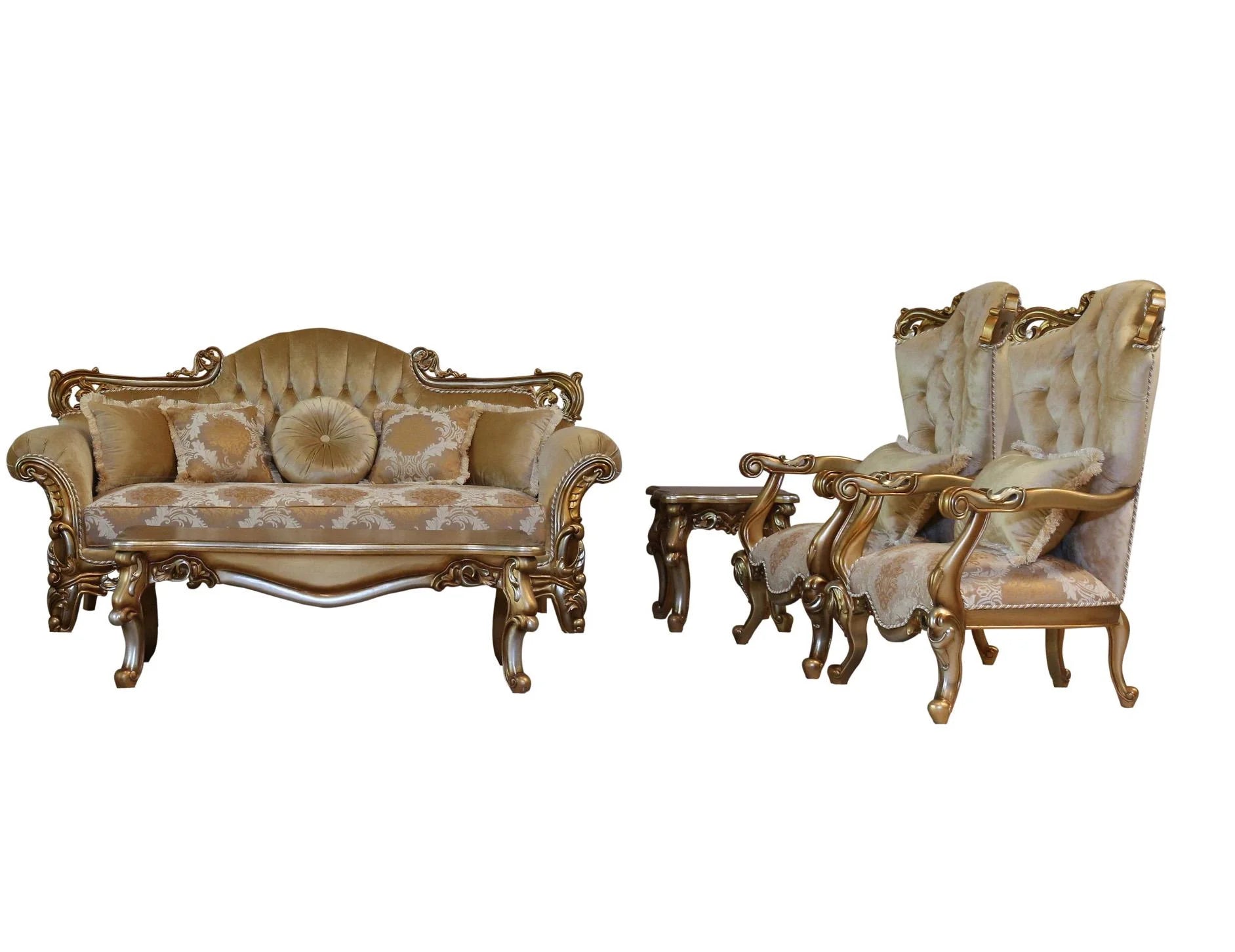 Golden Brown & Silver Wood Trim Sofa Set 3 J8178