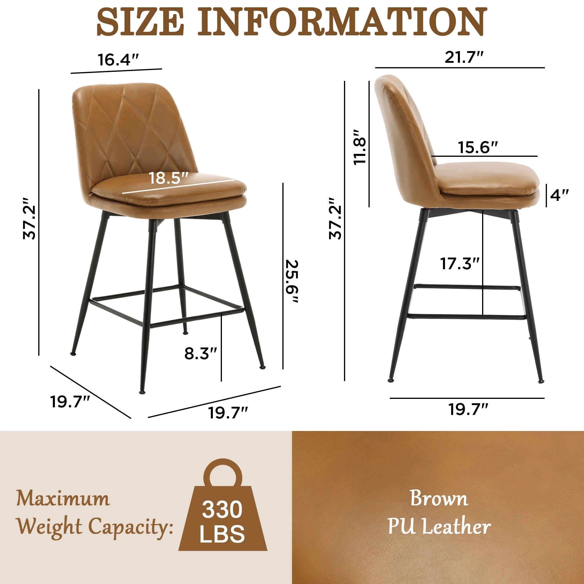 Brown Faux Leather Swivel Counter Height Bar Stools Set of 4 T94677
