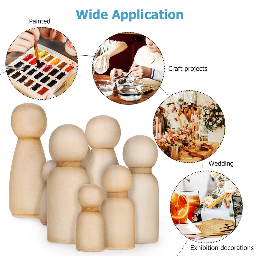 50 Pcs Wooden Peg Dolls Blank Craft Painting E280