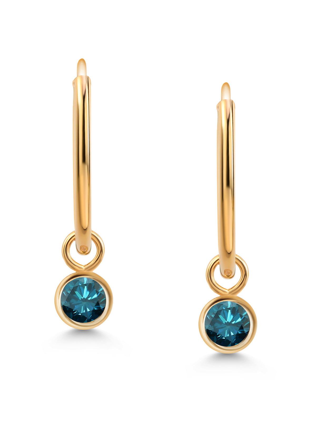 14K Yellow Gold Blue Diamond Hoop Earrings A5186