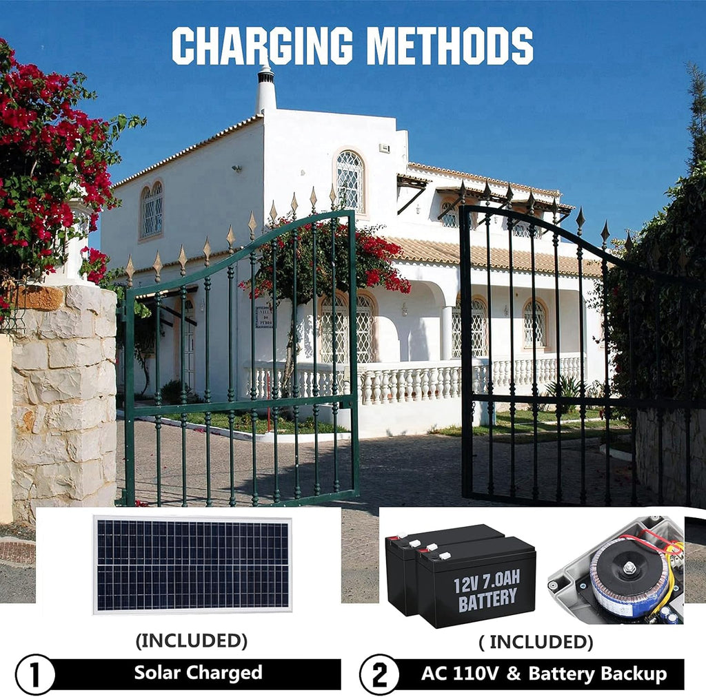 24V DC/AC Heavy-Duty Automatic Solar Dual Gate Opener Kit with Keypad + Car Sensor for Swing Gates Up to 16.4 Feet O143139