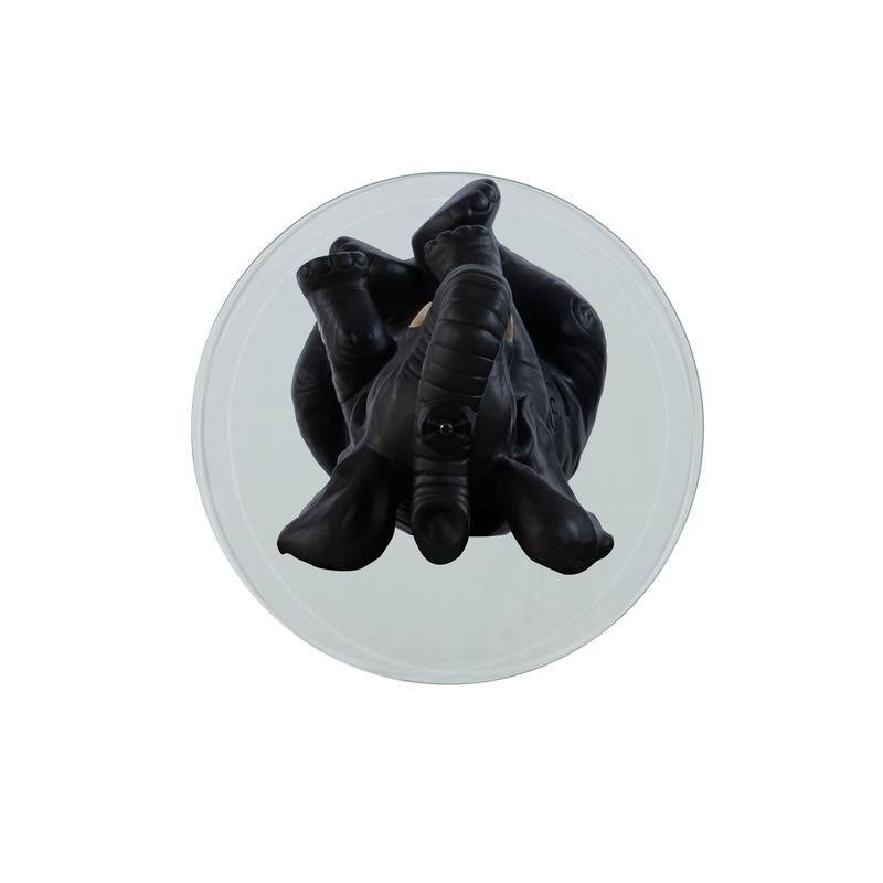 Black Resin and Glass Elephant Accent Table M5581
