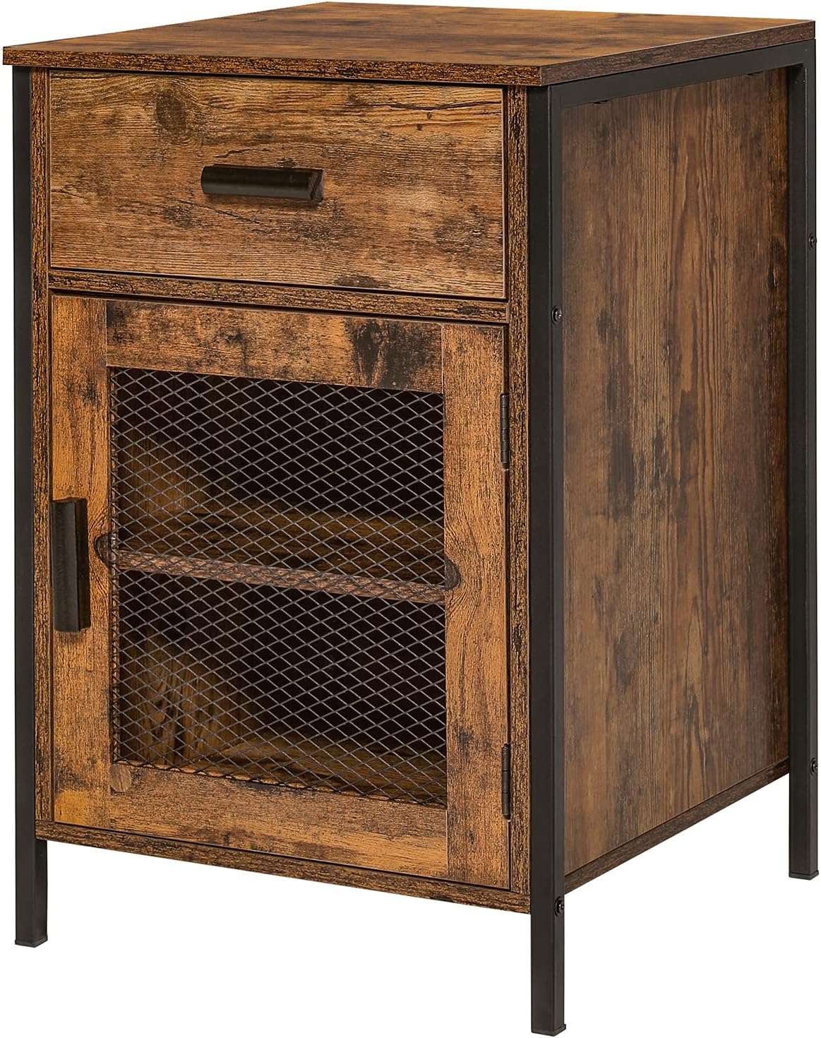 Rustic Brown End Table with Drawer and Mesh Door V549145