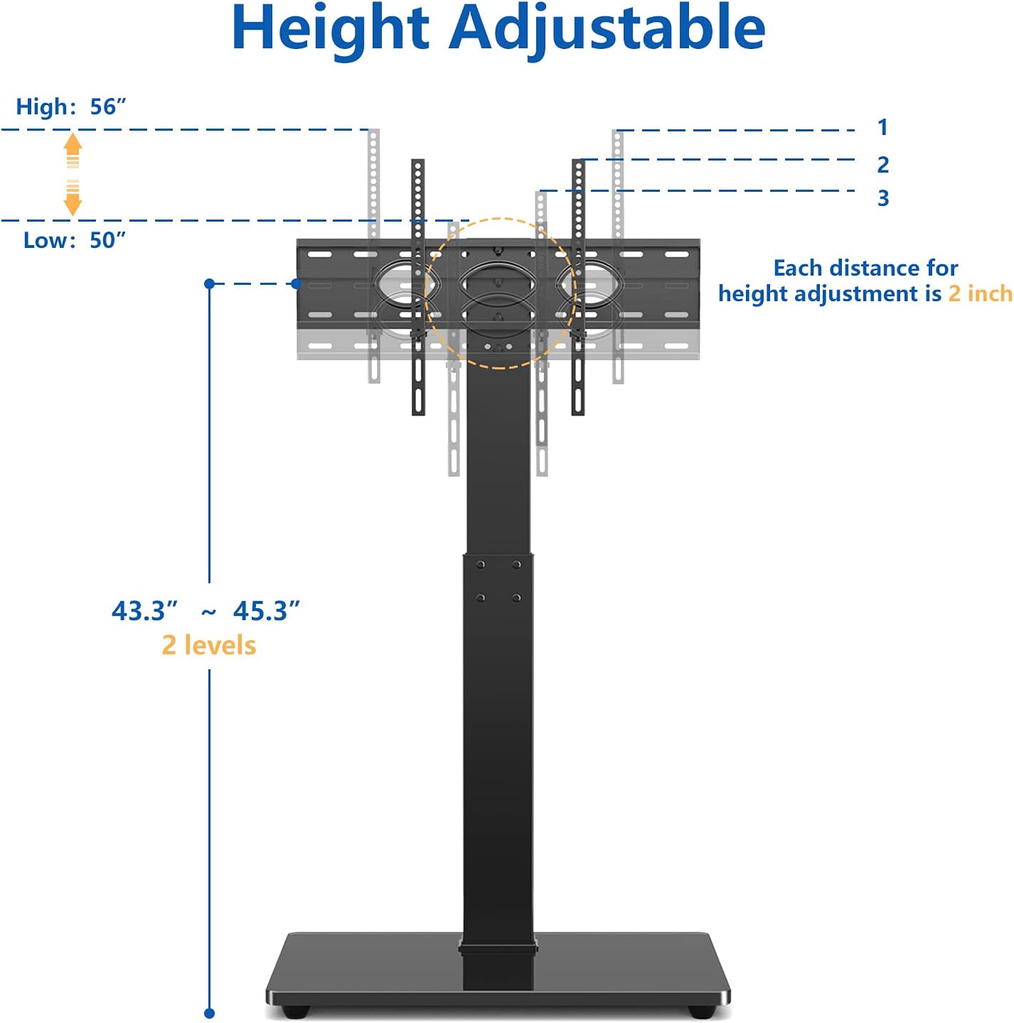 Black Swivel Floor TV Stand for 32-65 inch TVs, VESA 600x400mm U3696
