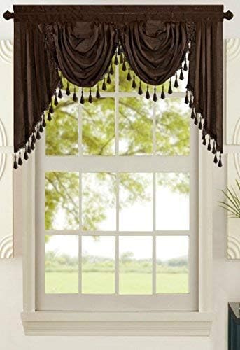 Red Solid Faux Silk Double Waterfall Valance with Tails B365368