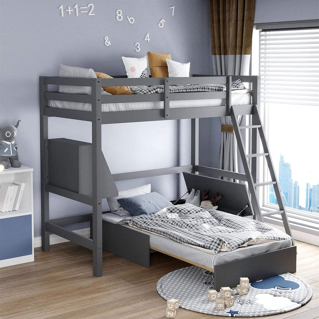 Espresso Wood Twin Loft Bed with Desk and Storage Drawers, Cabinet, Shelves J4884