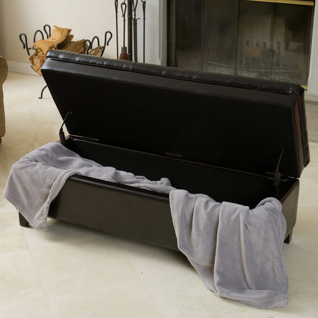 Espresso Bonded Leather Tufted Storage Ottoman Bench F6853