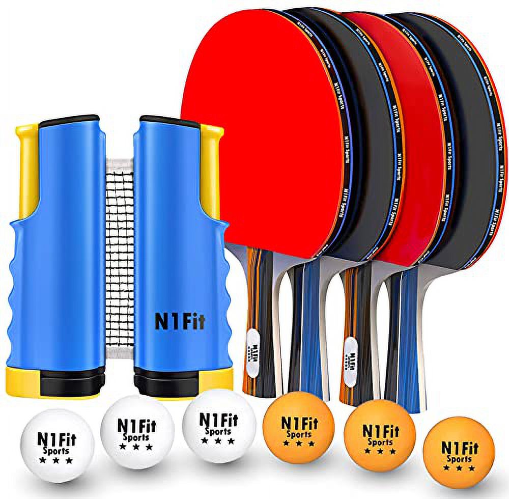 4 Professional Table Tennis Rackets, Retractable Net, 6 Balls, Carry Case Q50671