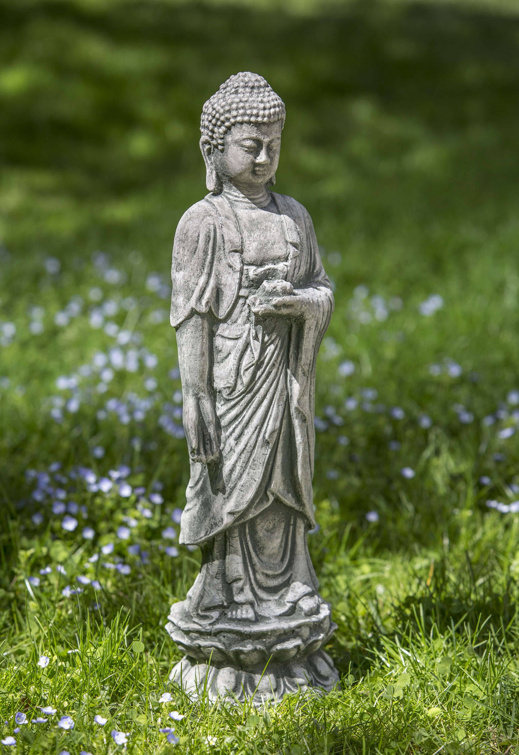 Aged Limestone Standing Lotus Buddha Y49325
