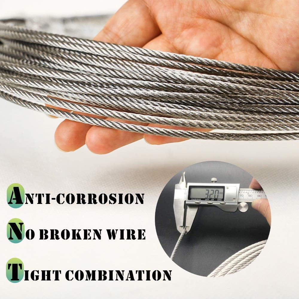 T316 Stainless Steel 1/8'' Aircraft Wire Rope for Cable Deck Railing Kit, Non-Magnetic Marine Grade (650ft) C69783