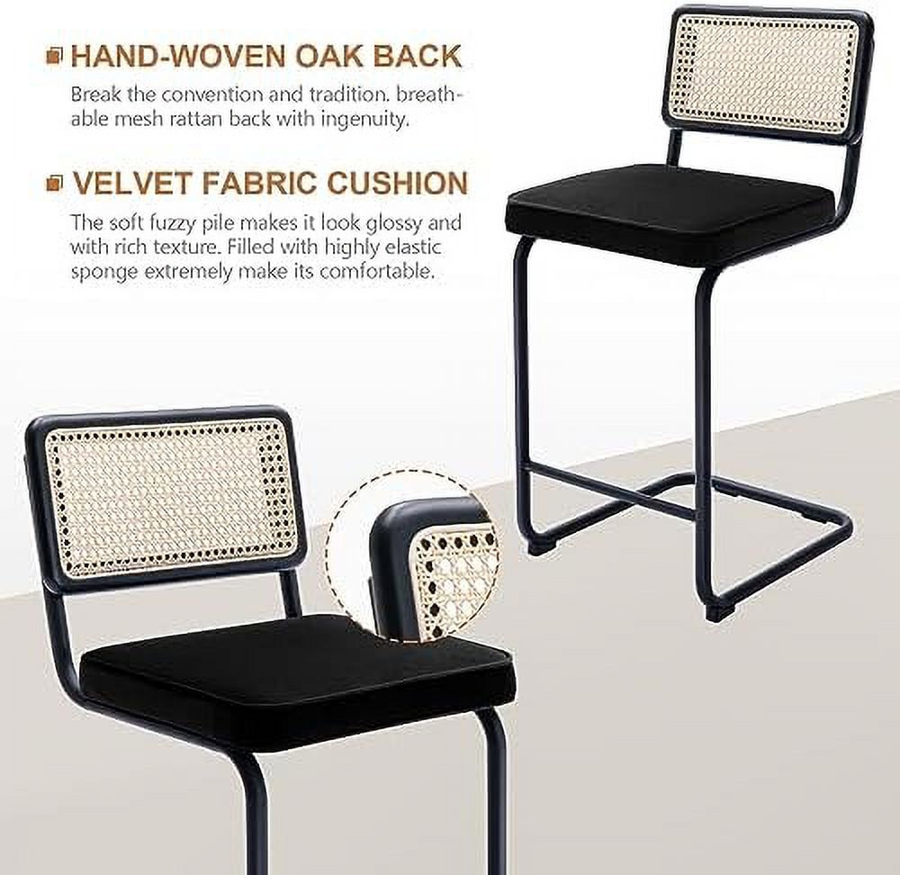 Counter Height Stools Set of 2, 24'' Modern Velvet Stools with Natural Cane Mesh J316862