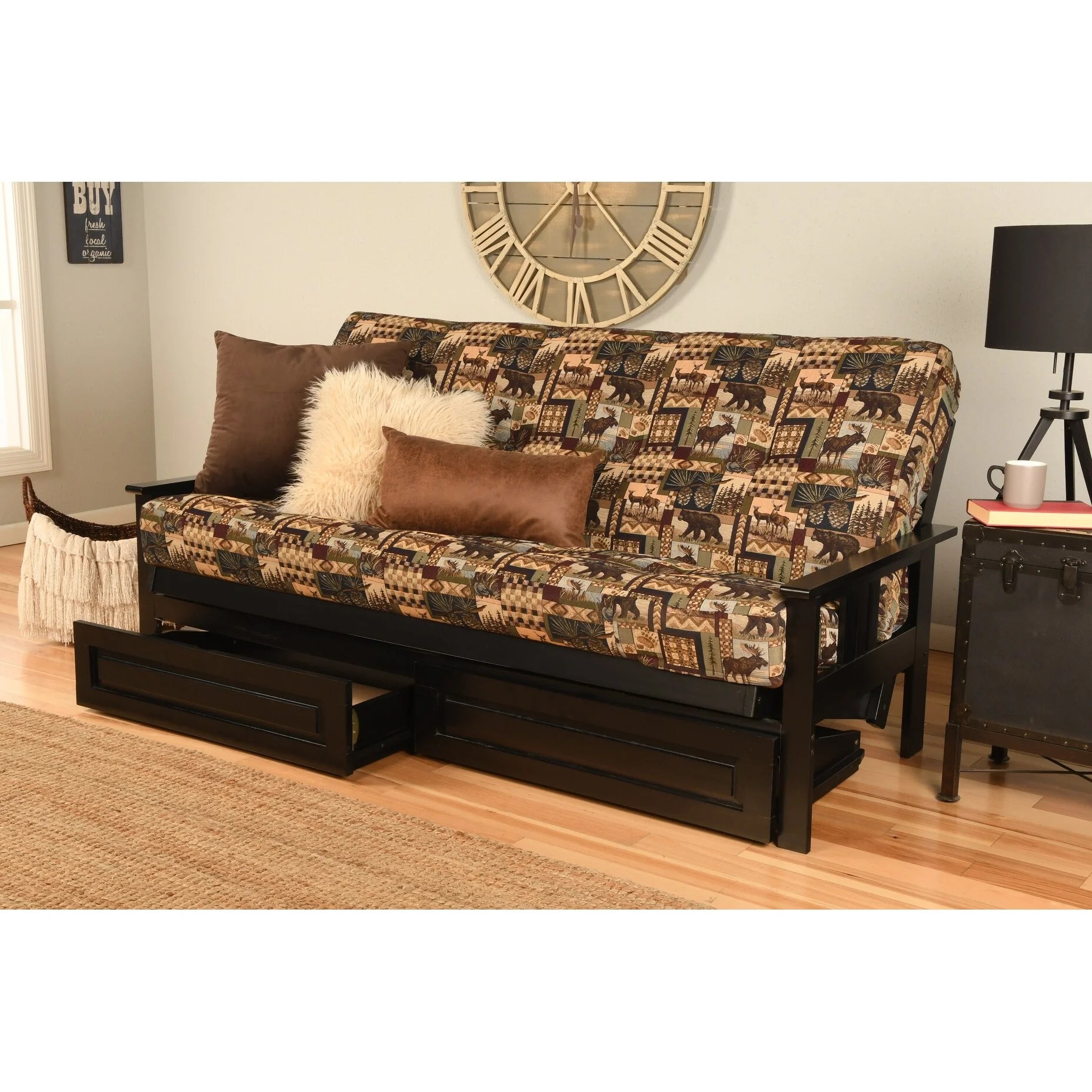Black Sofa with Storage and Removable Mattress Cover O5757