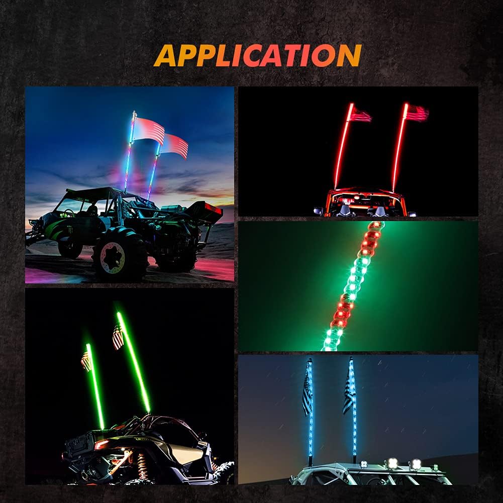 2pcs 4FT 360° RGB Whip Lights Weatherproof U94871