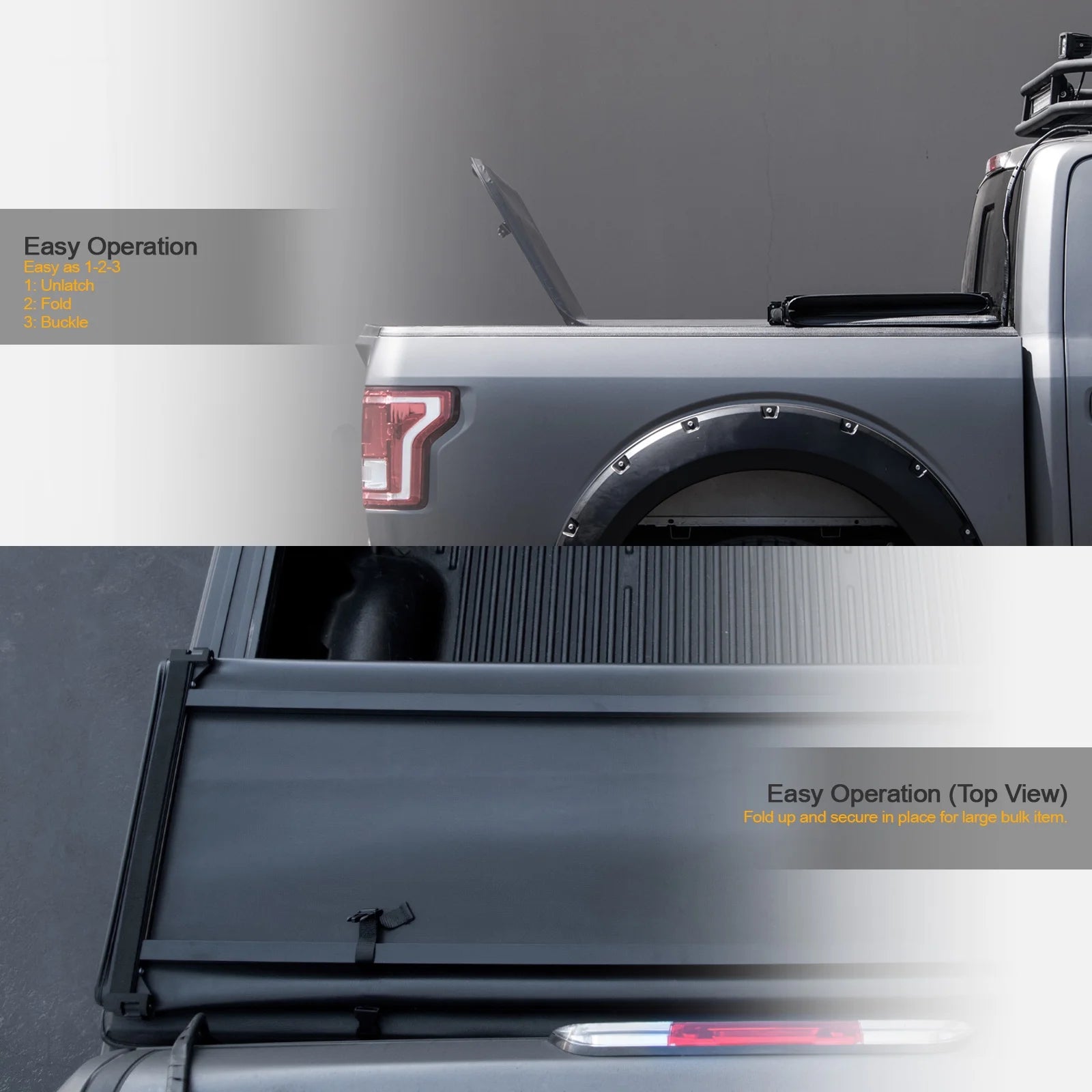 Soft Tri-Fold Tonneau Cover with Truck Bed LED Lights P645