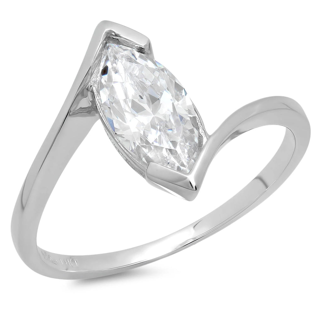 14k white gold marquise cut clear simulated diamond engagement ring size 9.75 L827