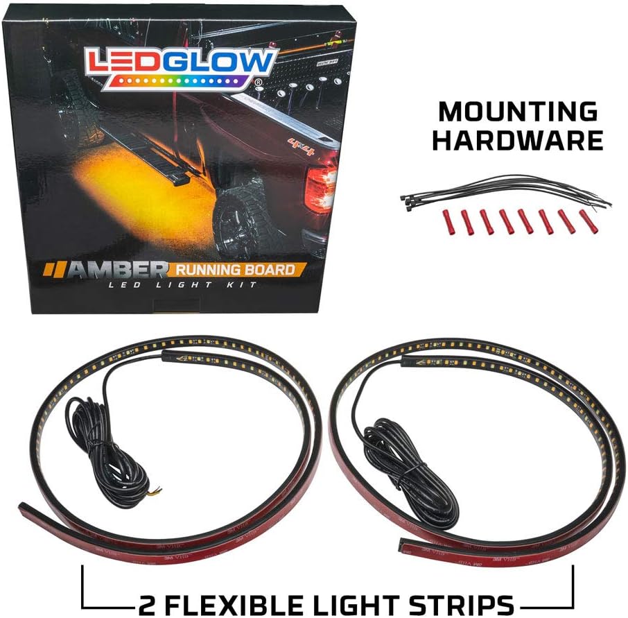 52 Truck LED Running Board Light Amber Side Marker Kit with White Courtesy Lights, Flexible Waterproof Strips Pack of 2 P885269