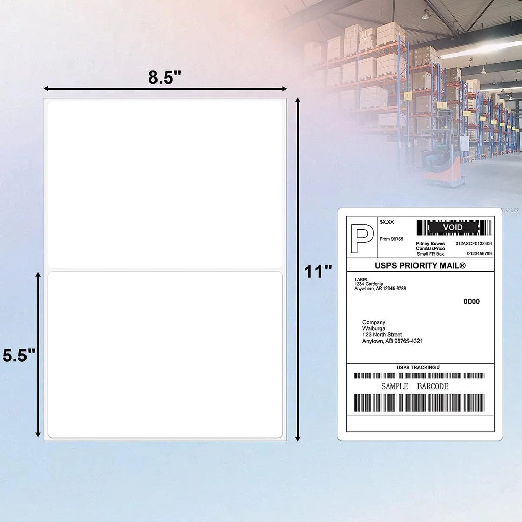 Half Sheet Labels with Rounded Corner, White Shipping Labels - 5-1/2" X 8-1/2" - 400 Labels R326